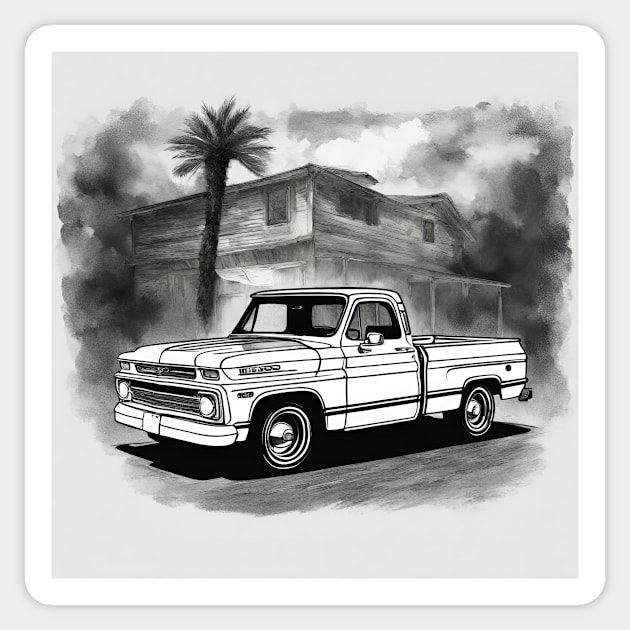 Chevy C-10 Pickup black and white Sticker by cloudviewv2